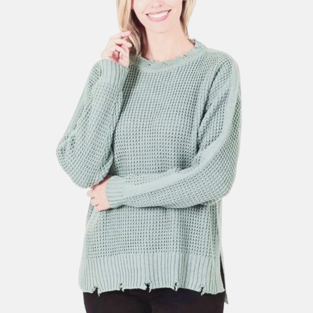 Zenana Distressed Blue Sweater NWOT